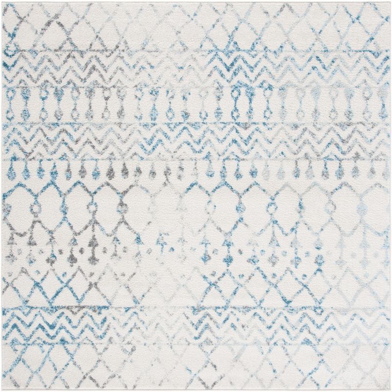 Ivory and Turquoise Square Hand-knotted Area Rug