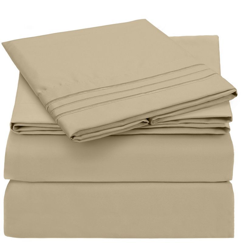 Twin Beige Microfiber Deep Pocket Sheet Set