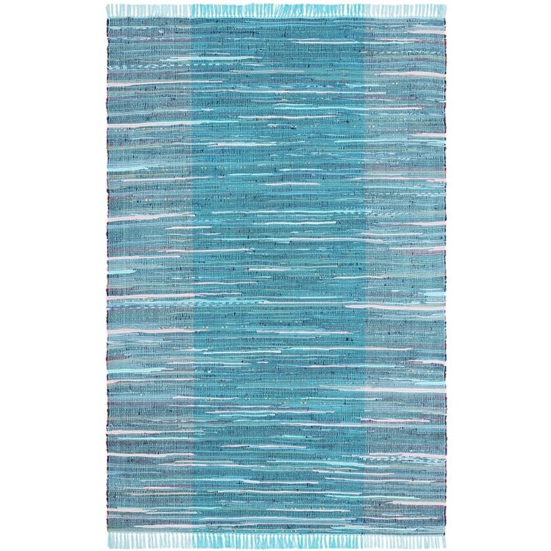 Handwoven Light Blue and Grey Cotton Rectangular Area Rug