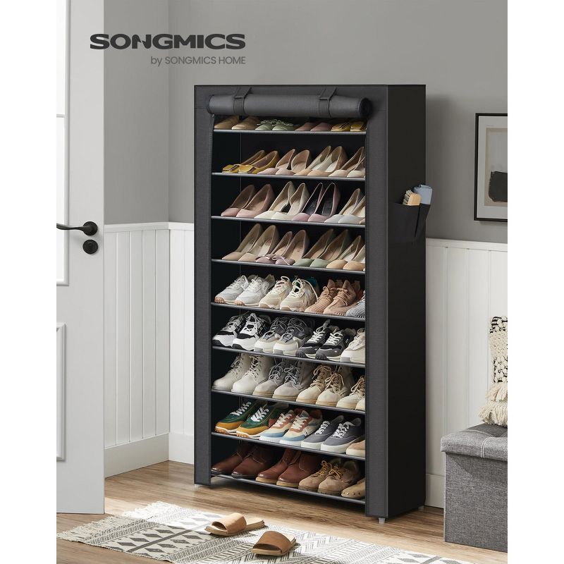 Black 9-Tier Fabric and Metal Stackable Shoe Rack