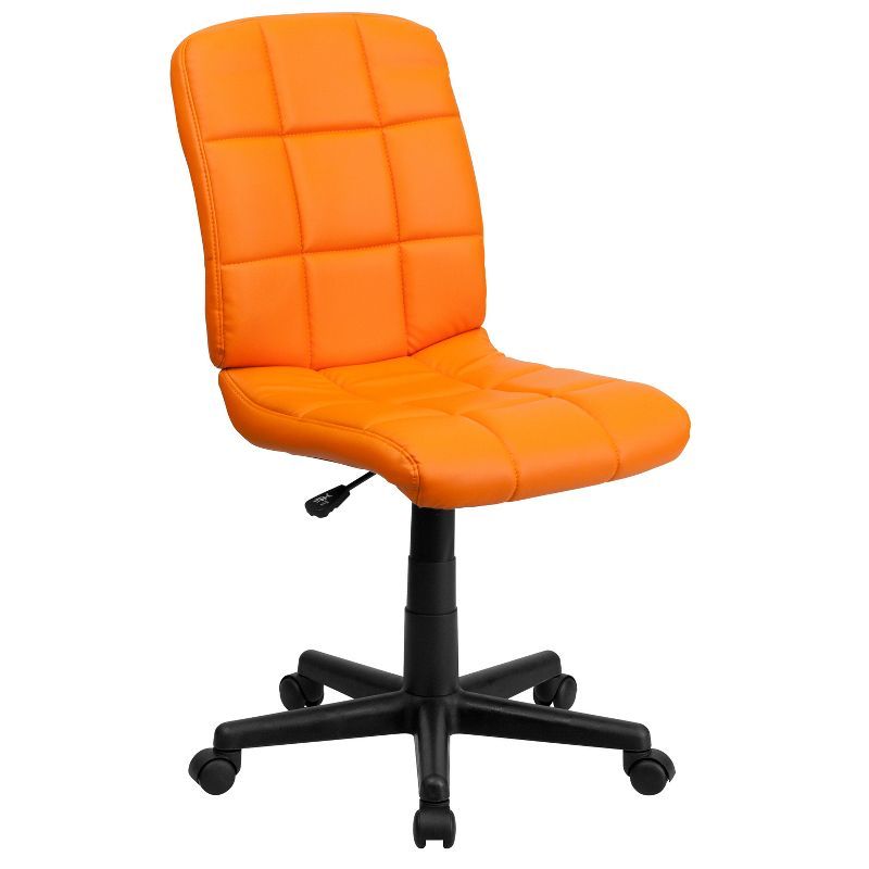 Mid-Back Armless Orange Vinyl Task Chair with Swivel