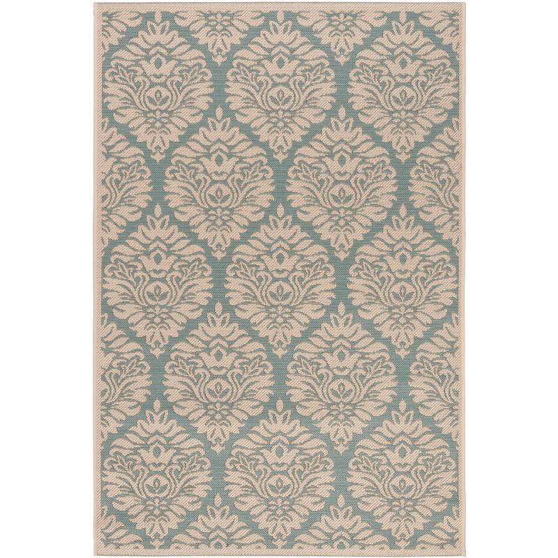 Aqua and Cream Rectangular Non-slip Synthetic Rug, 26" x 4"