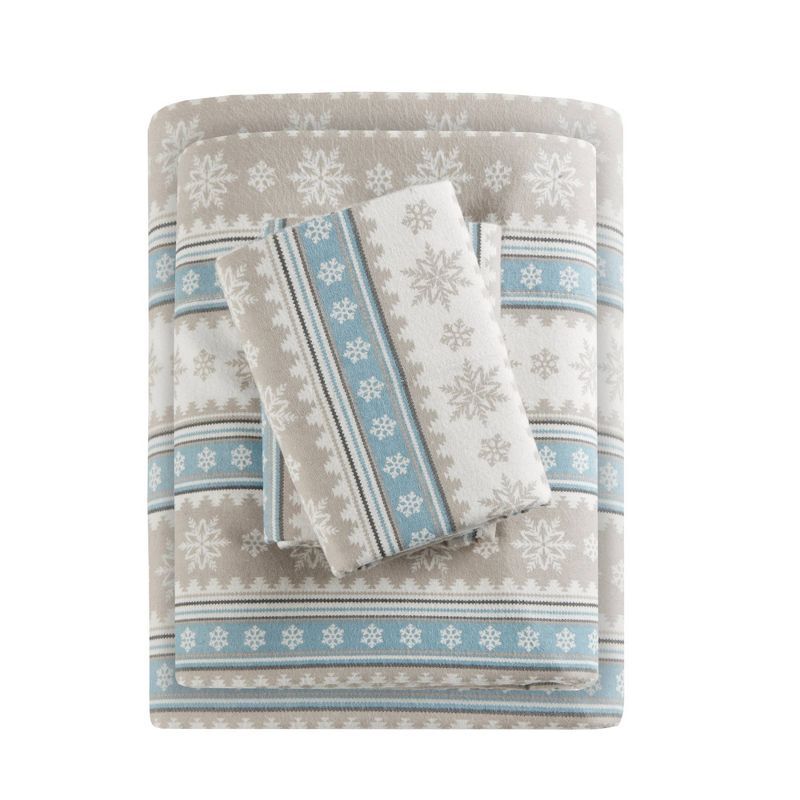 Queen Blue Snowflake Cotton Flannel Sheet Set