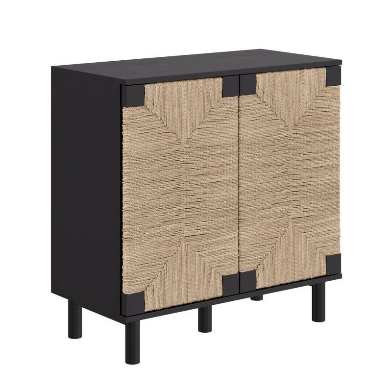 Beacon Black Wood and Seagrass 2-Door Storage Cabinet