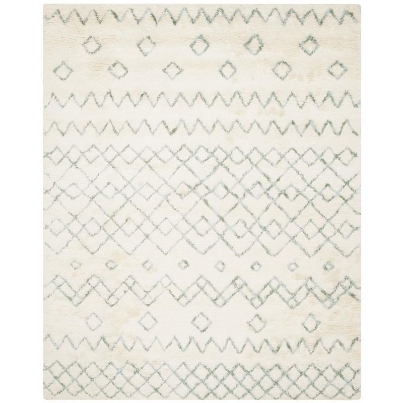 Ivory and Blue Hand-Tufted Wool Shag Rug, 8' x 10'