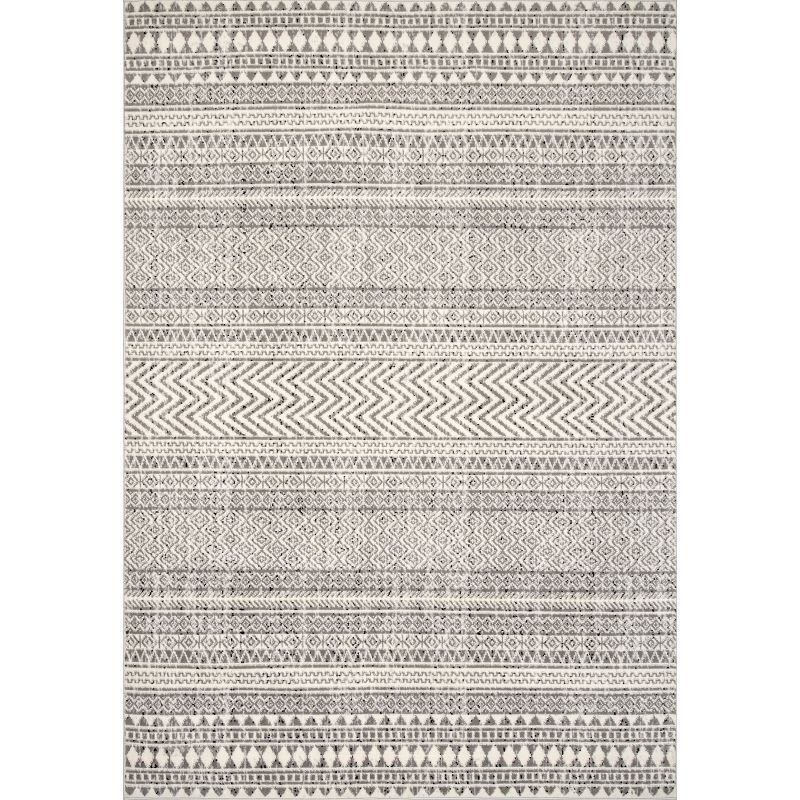 Reversible Gray Geometric 8' x 10' Synthetic Area Rug