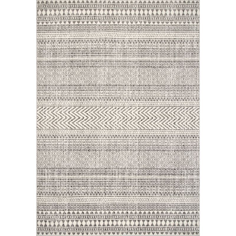 Reversible Gray Geometric 8' x 10' Synthetic Area Rug