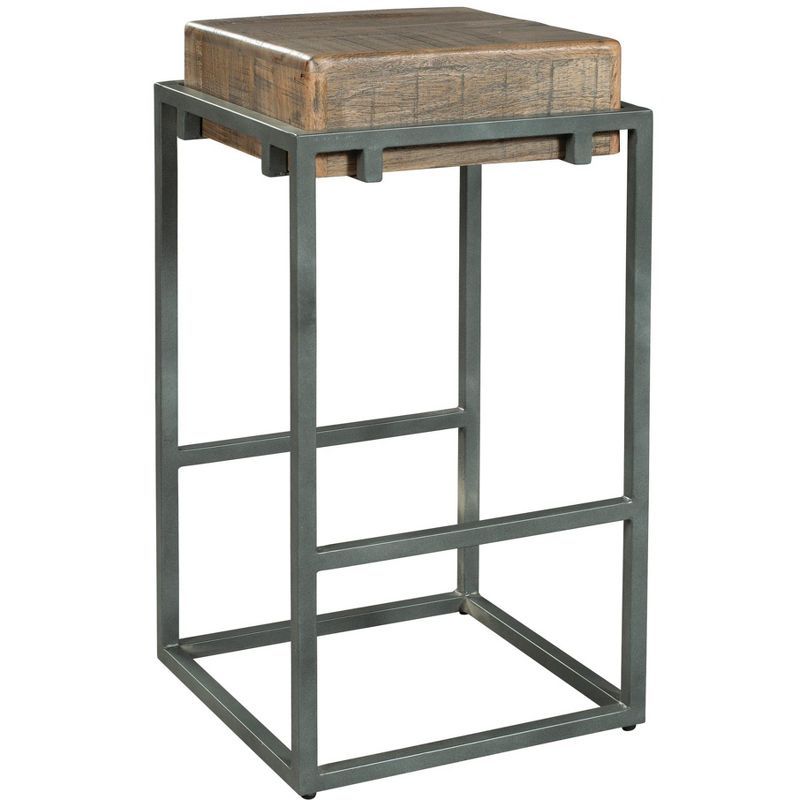 Transitional Acacia and Iron Pub Stool in Black and Brown