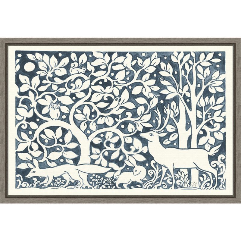 Graywash Framed Navy and White Botanic-Inspired Canvas Print