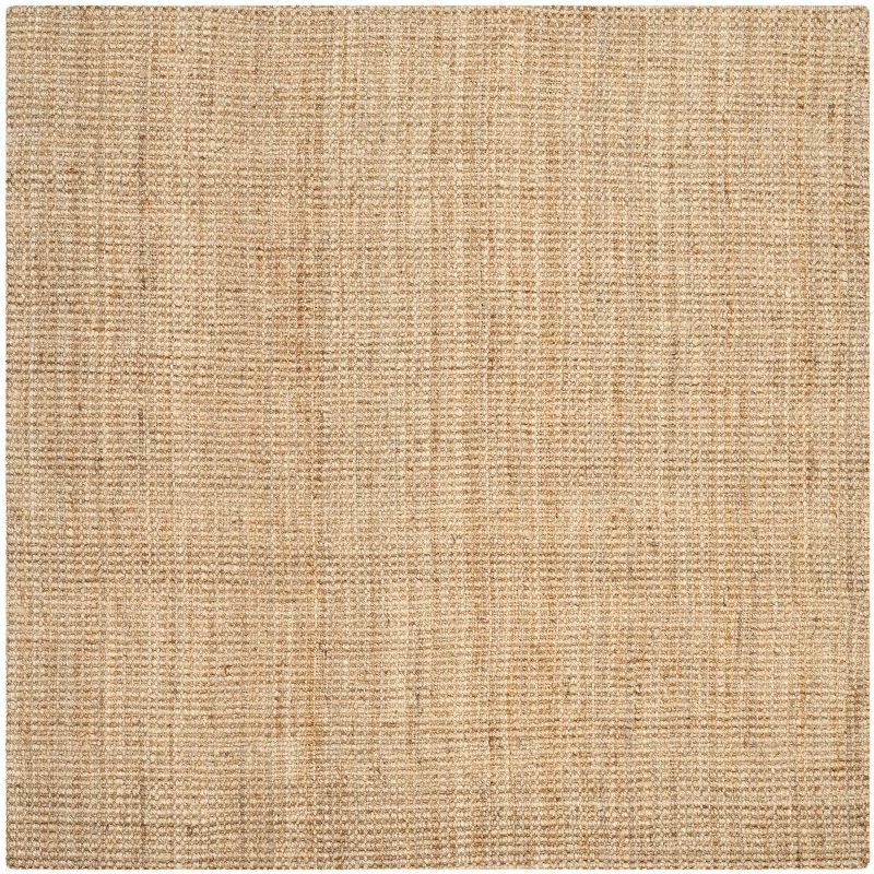 Hand-Knotted Jute Square Area Rug in Natural Brown, 9' x 9'