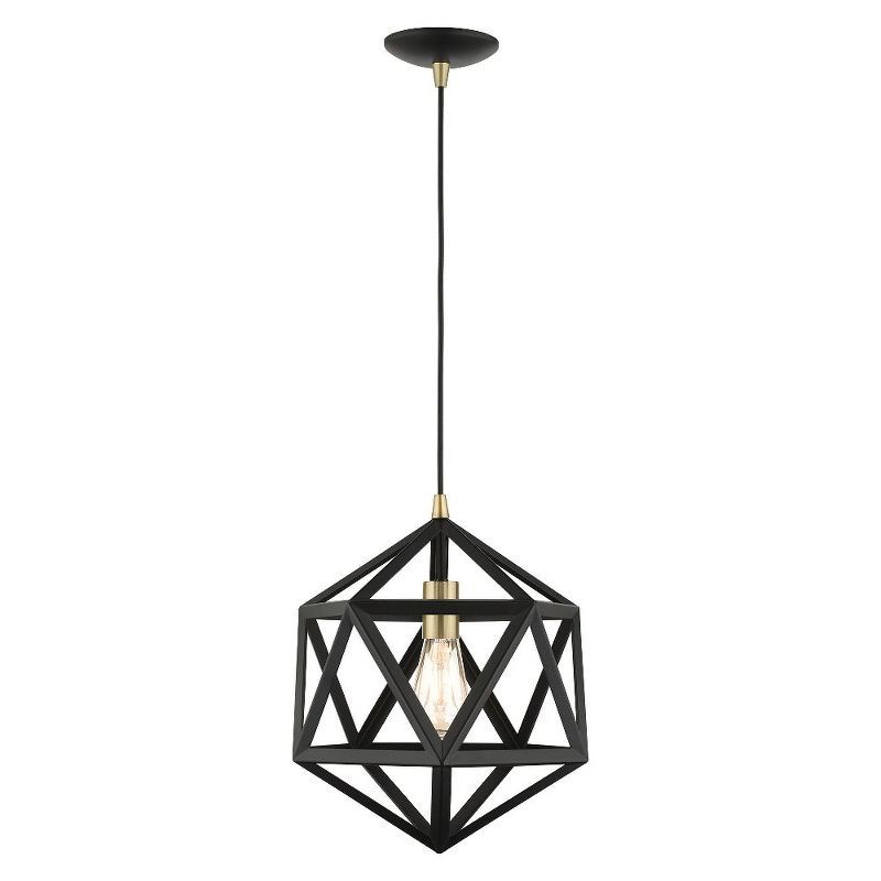 Geometric Textured Black and Brass 1-Light Pendant