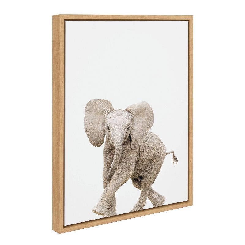 Natural Baby Elephant Walk Canvas Print with Light Wood Frame