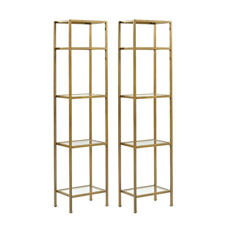 Aimee 73" Gold Steel and Glass Narrow Etagere