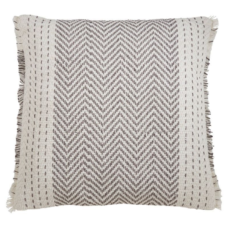 Gray Kantha Stitch Cotton Square Throw Pillow