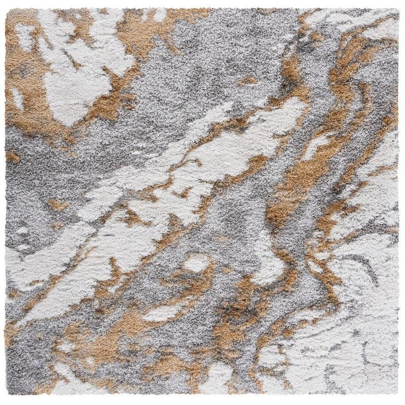 Modern Abstract Shag Square Rug in Gray, 3'x3', Stain-Resistant Synthetic