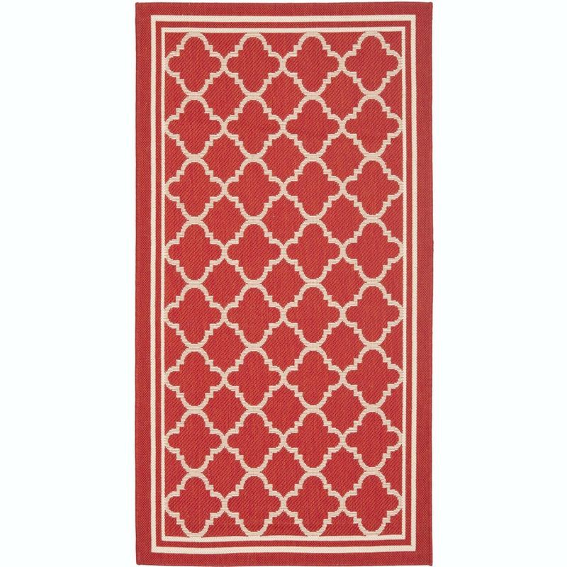 Red and Bone Geometric Indoor/Outdoor Area Rug 4' x 5'7"