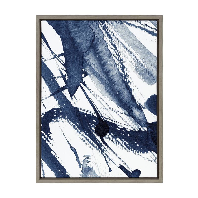 Indigo Abstract Watercolor Canvas Print with Gray Frame, 24x18