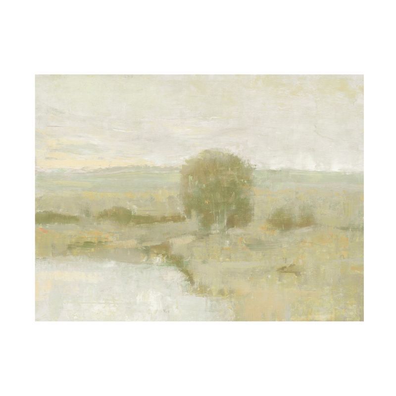 Ochre Riverbank Landscape Canvas Art with Wood Frame