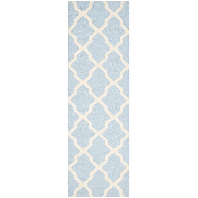 Light Blue and Ivory Hand-Tufted Wool Runner Rug