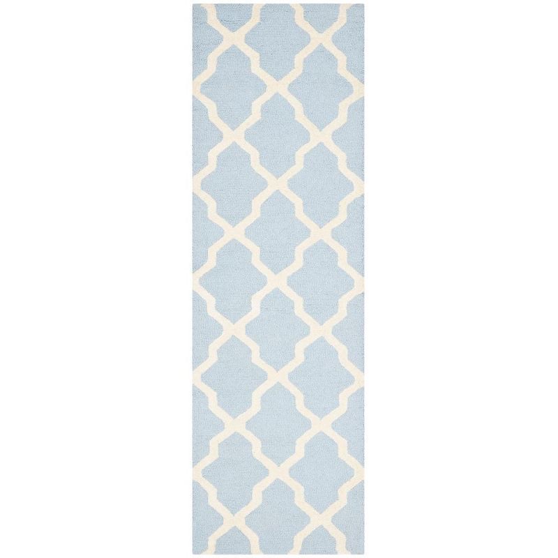 Light Blue and Ivory Hand-Tufted Wool Runner Rug