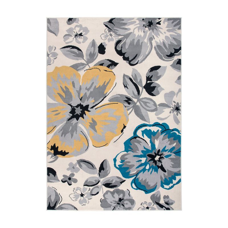 Cream Floral Synthetic Reversible 6' x 9' Area Rug