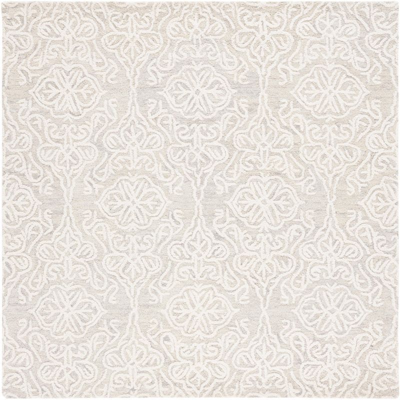 Ivory Floral Tufted Wool Square Area Rug