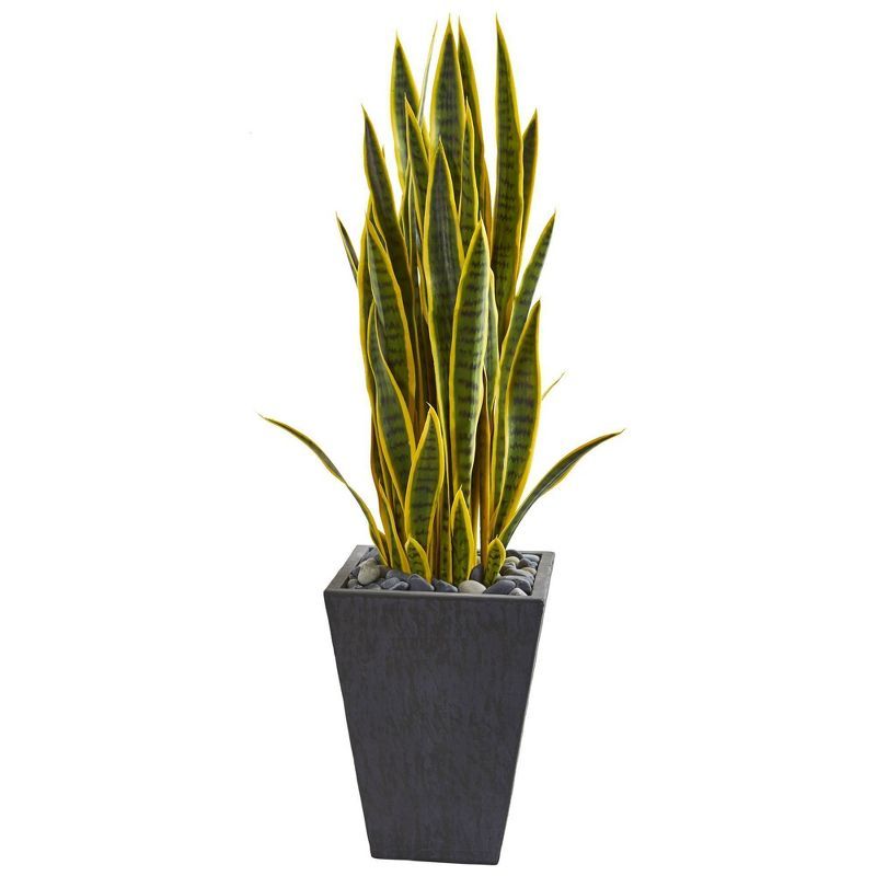 42" Green Faux Sansevieria Plant in Slate Planter