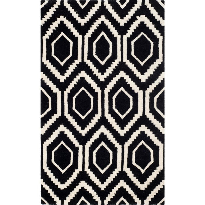 Handmade Black and Ivory Wool Tufted Square Rug