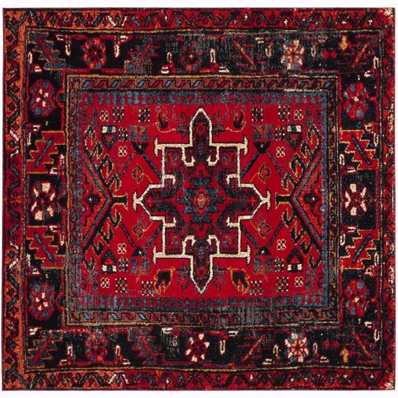 Safavid Style Red and Multicolor Synthetic Square Rug