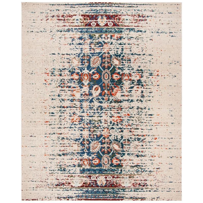 Ivory and Blue Reversible Synthetic 8' x 10' Rug