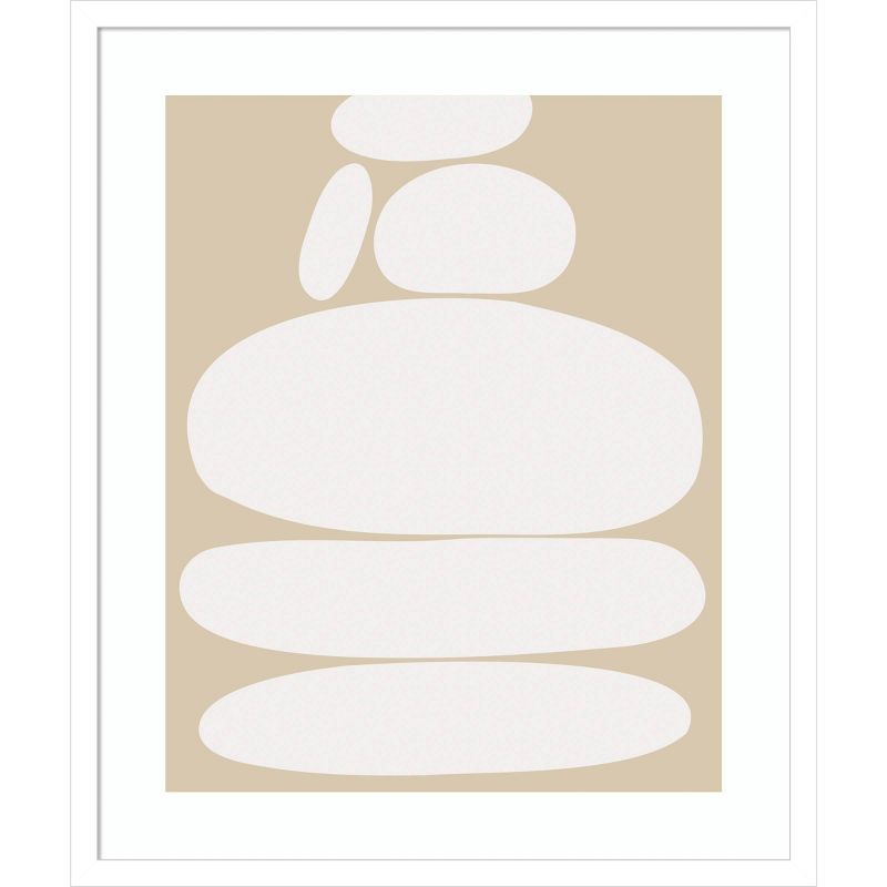 21" x 25" Neutral Zen River Rocks Abstract Print in Wood Frame