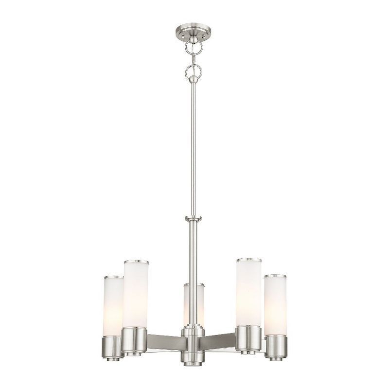 Brushed Nickel Rustic Chandelier with Hand Blown Glass