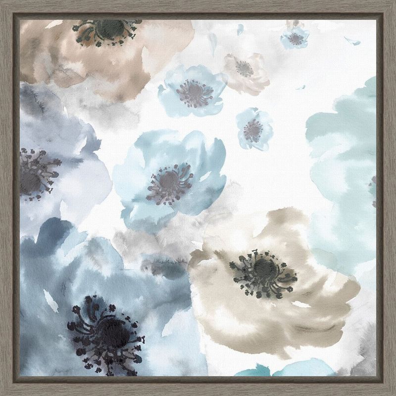 Soft Cascade Blue and Beige Floral Canvas Wall Art