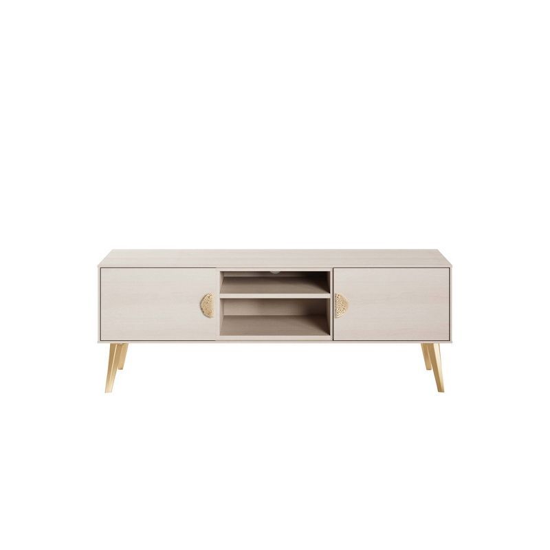 Haley White Wood Mid-Century Modern TV Stand with Cabinet