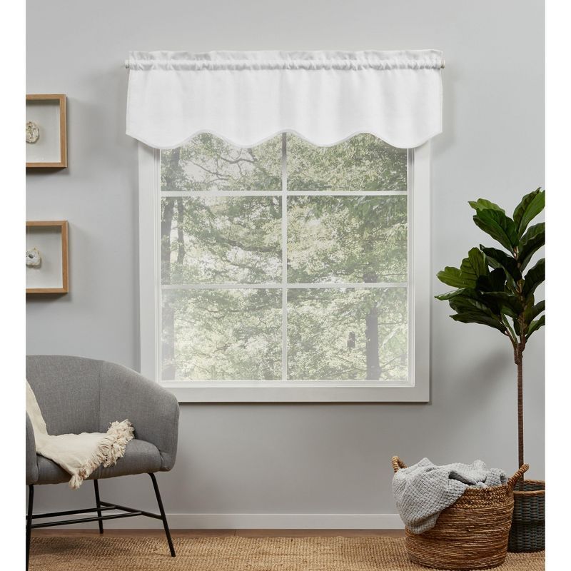 Winter White Linen-Like Scalloped Rod Pocket Valance, 54x16