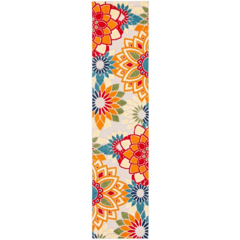 Ivory and Orange Floral Synthetic Runner Rug, 2'2" x 7'