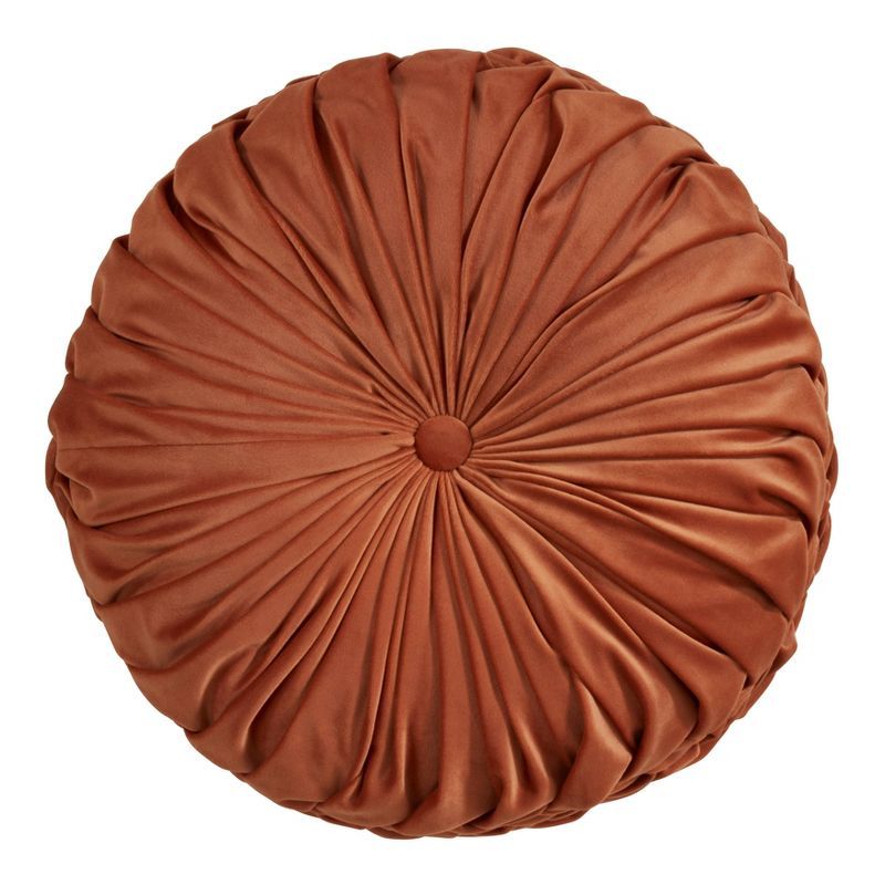 14" Burnt Orange Velvet Round Pintucked Throw Pillow