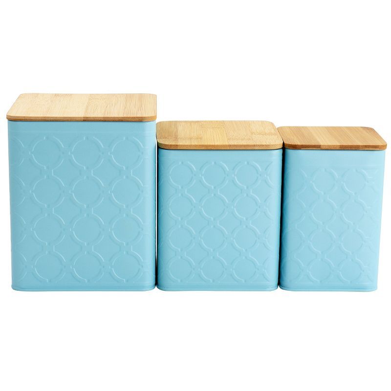 Turquoise Square Iron Canister Set with Bamboo Lids