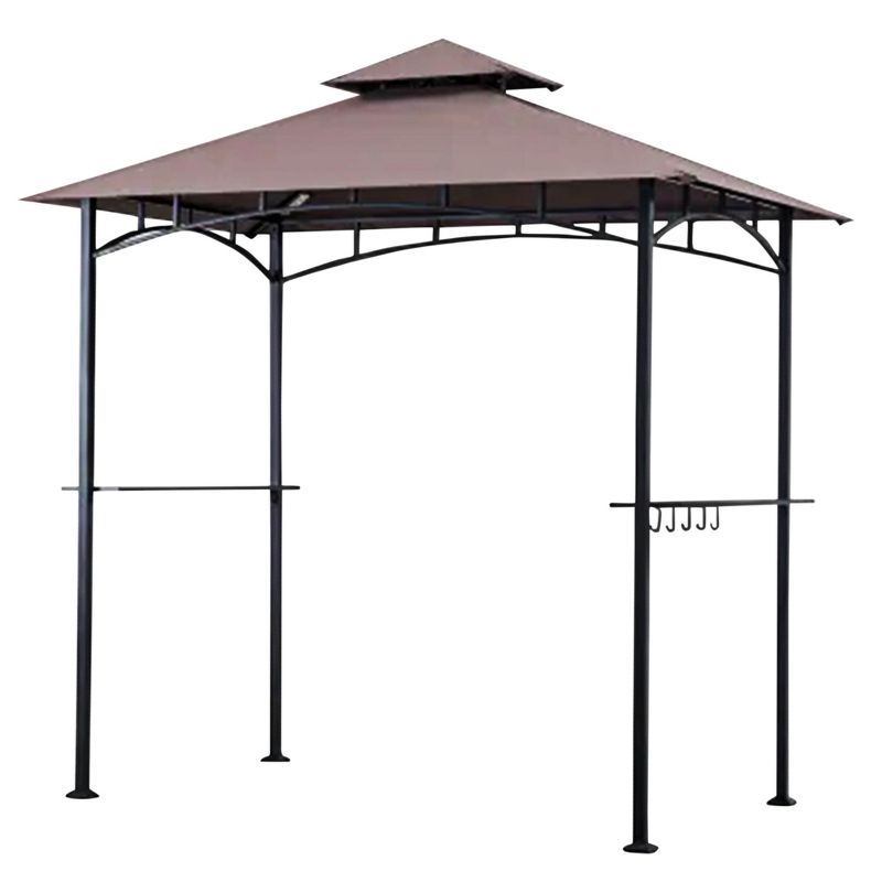 Brown Powder Coated Steel Grill Gazebo with LED Lights and Glass Shelves