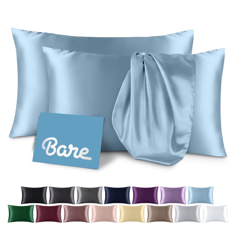 Standard Light Blue Satin Cotton Pillowcase Set