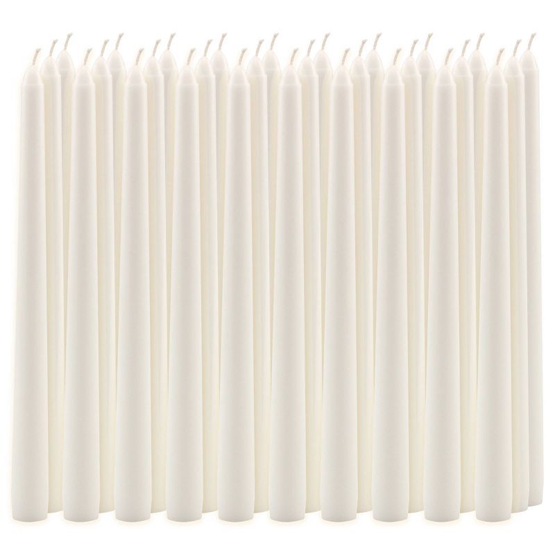 Elegant White Paraffin Wax 10" Dripless Taper Candles, 30-Pack