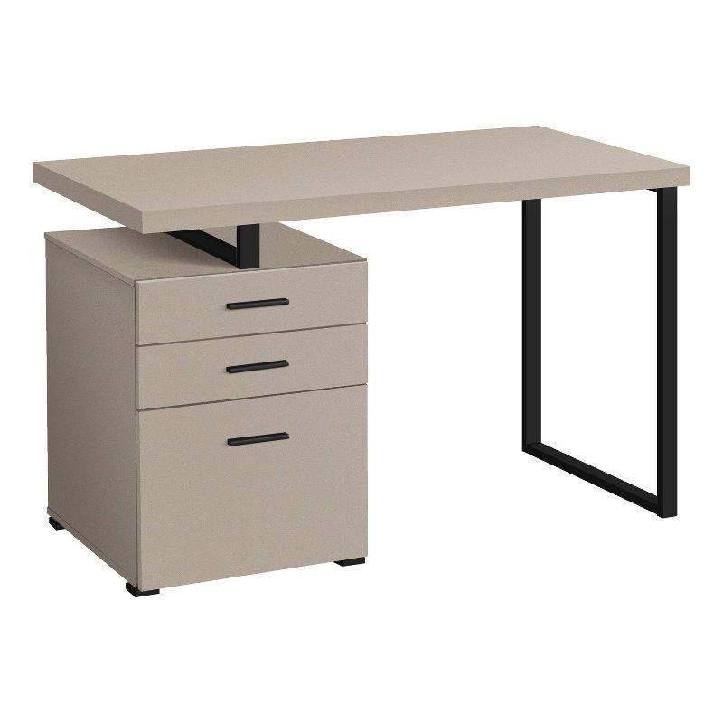 Modern Taupe Computer Desk with Storage Drawers