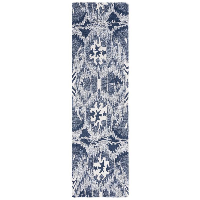 Luscious Blue Ikat Hand-Tufted Wool Runner Rug