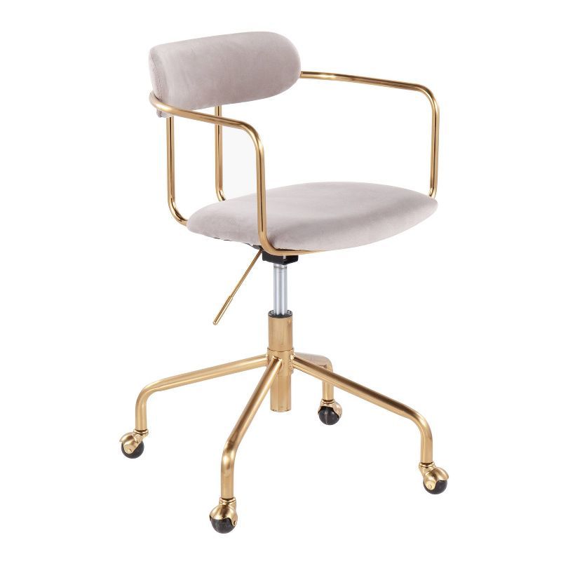 Pearl Silver Velvet and Gold Metal Swivel Task Chair