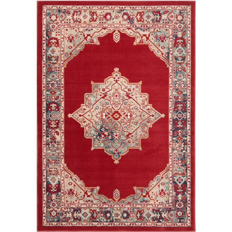 Merlot Red and Aqua Hand-knotted Cotton Area Rug, 4' x 6'
