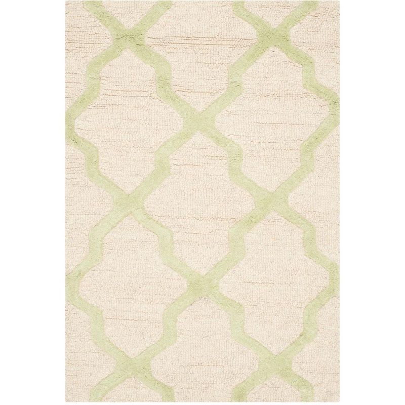 Ivory and Light Green Geometric Wool Area Rug