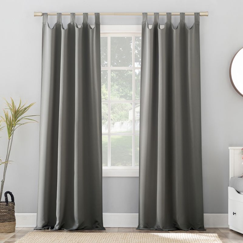 Gray Polyester Blackout Tab Top Curtain Panel 40" x 95"