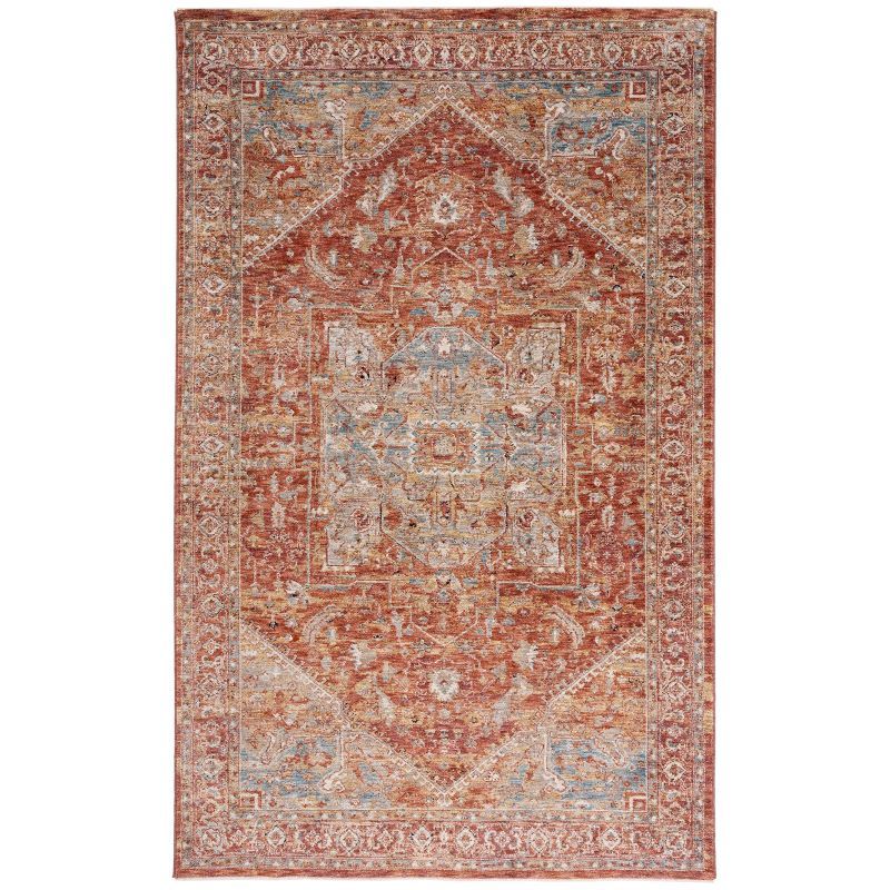 Valencia Rust and Beige Blue Hand-Knotted Synthetic Area Rug 4' x 6'