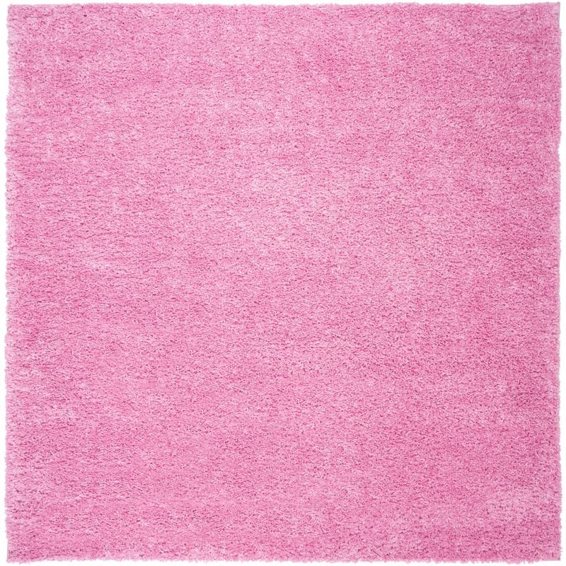 Plush Pink 5' Square Synthetic Shag Area Rug, Easy-Care & Stain-Resistant