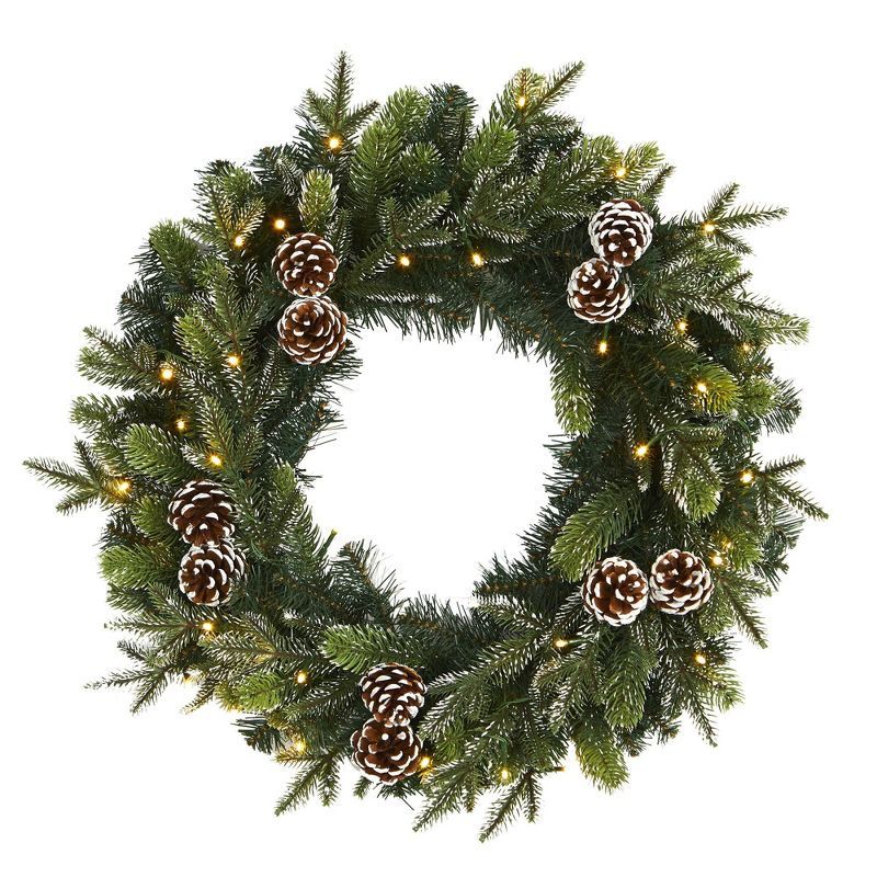 Snowed Pinecone Artificial Christmas Wreath with Clear LED Lights